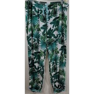 P.J. Salvage Green White Leaf Print Pull On Pajama Bottoms Small Lightweight